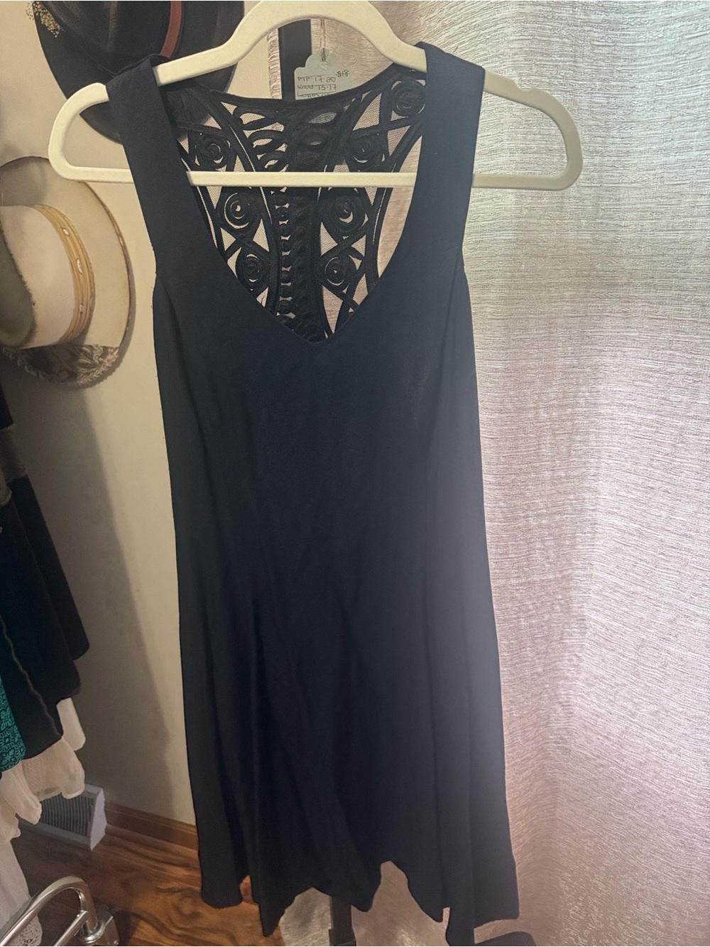 Vintage 80s Gunne Sax Backless Black Sleeveless Dress with Lace-Detail Back